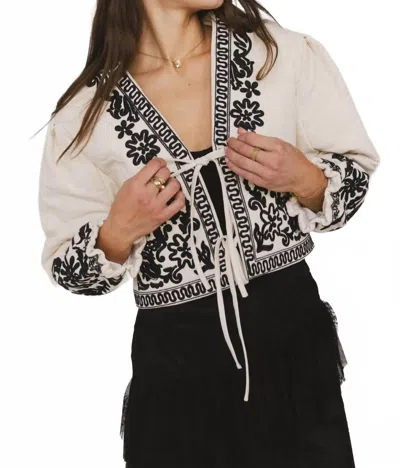 Aaron & Amber Benja Embroidered Jacket In White & Black In Neutral