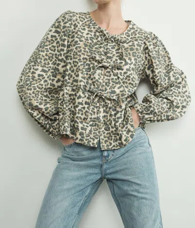 Aaron & Amber Bow Tie Blouse In Leopard In Multi