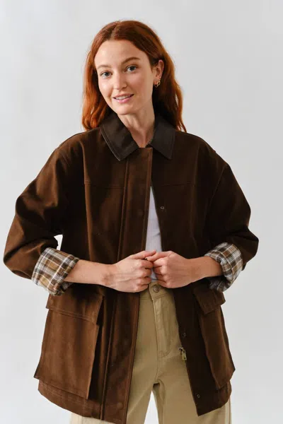 Aaron & Amber Brooke Casual Suede Jacket In Brown In Burgundy