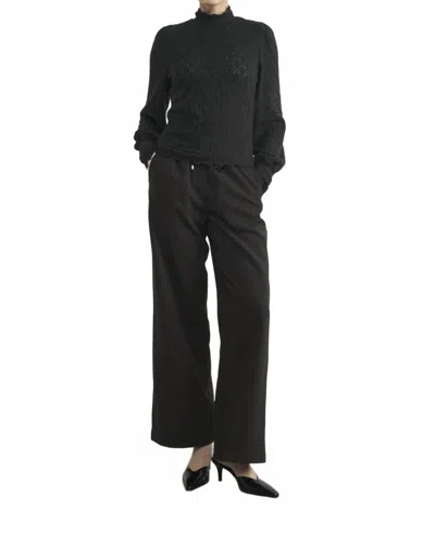 Aaron & Amber Brushed Lace Mock Neck Top In Black