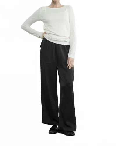 Aaron & Amber Crinkle Satin Pants In Black