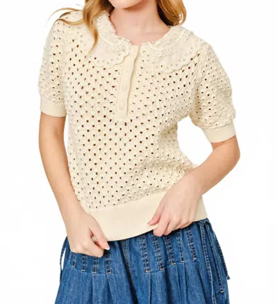 Aaron & Amber Crochet Sweater Top In Cream In White