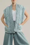 Aaron & Amber Denim Quilted Vest In Light Wash Indigo