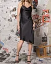 Aaron & Amber Draped Satin Dress In Black