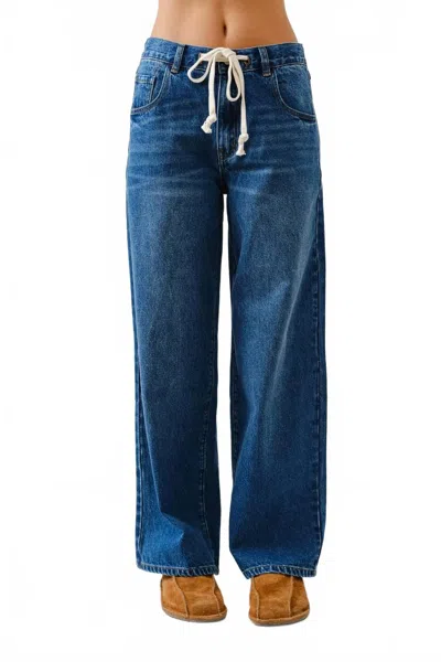 Aaron & Amber Drawstring Wide Leg Jeans In It's Festival Season In Blue
