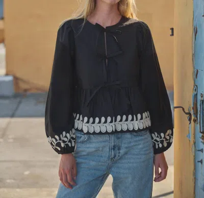 Aaron & Amber Embroidered Peplum Blouse In Black