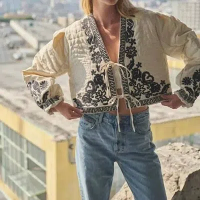 Aaron & Amber Embroidered Puff Sleeve Jacket In Cream In White