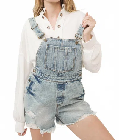 Aaron & Amber Faith Overall Shorts In Denim In Blue