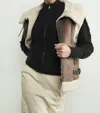 Aaron & Amber Faux Leather Tabbed Collar Vest In Mocha