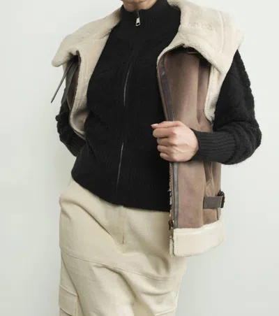 Aaron & Amber Faux Leather Tabbed Collar Vest In Mocha In Black