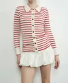 Aaron & Amber Finley Striped Cardigan In White / Red