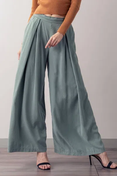 Aaron & Amber High Waisted Pleat Front Wide Leg Pants In Sage In Multi