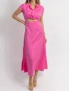 Aaron & Amber Jacey Button Down Midi Dress In Pink In Pink