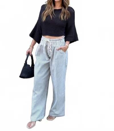 Aaron & Amber Julie Wide Leg Pants In Off White/black In Blue