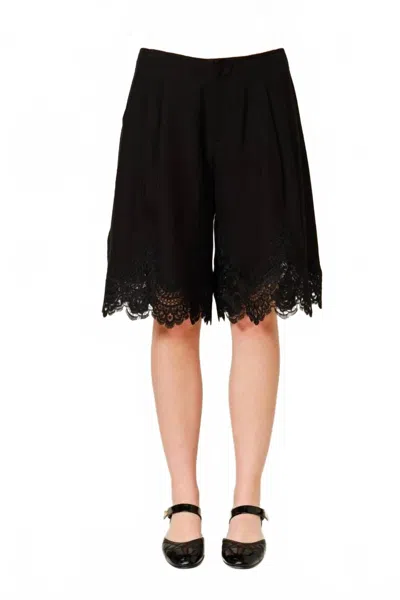 Aaron & Amber Lace Hemming Detail Classic Long Shorts In Black