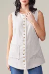 Aaron & Amber Linen Longline Vest In Natural In White