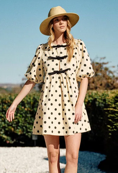 Aaron & Amber Maddie Polkadot Babydoll Mini Dress In Cream Dot In White