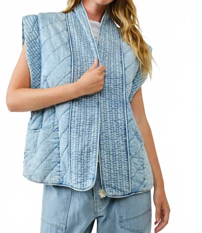 Aaron & Amber Mariana Oversized Quilted Vest In Denim In Blue