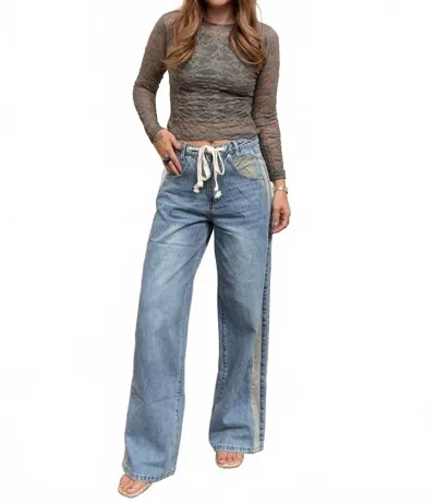 Aaron & Amber Miley Stripe Slouchy Jeans In Vintage Blue In Black