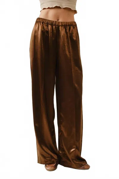 Aaron & Amber Milo Satin Comfy Straight Pants In Brown