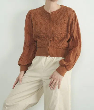 Aaron & Amber Mixed Media Cardigan In Rust In Multi