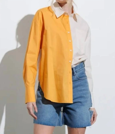 Aaron & Amber Orange Color Block Button Up In Orange Colorblock