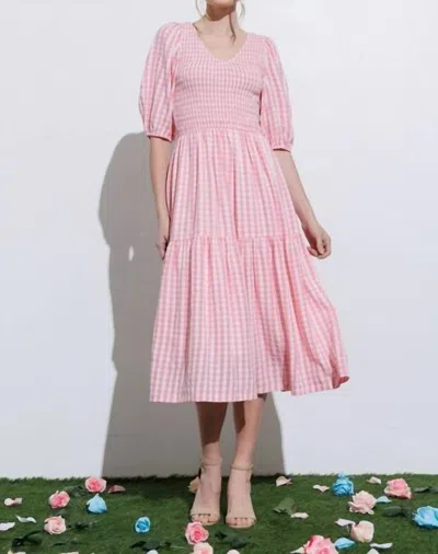 Aaron & Amber Pink Gingham Dress In Multi