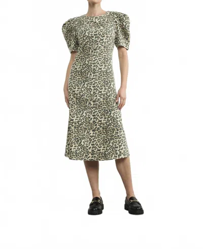 Aaron & Amber Puff Sleeve Midi Dress In Animal Print In Multi