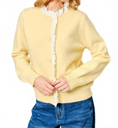 Aaron & Amber Ruffle Trim Long Sleeve Cardigan In Yellow