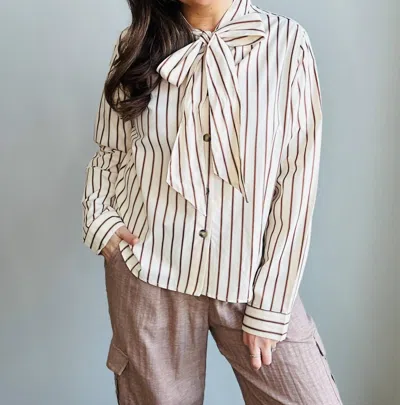 Aaron & Amber Savannah Bow Tie Shirt In Beige