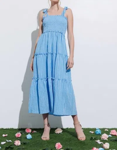 Aaron & Amber Smocked Maxi Dress In Blue Gingham