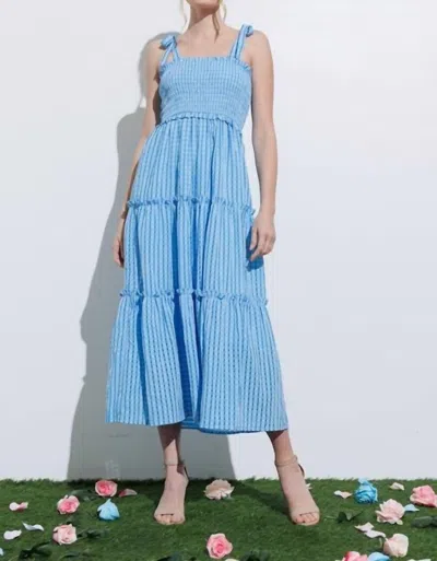 Aaron & Amber Smocked Maxi Dress In Blue Gingham In Multi