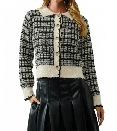 Aaron & Amber Soft Tweed Cardigan In Black/cream