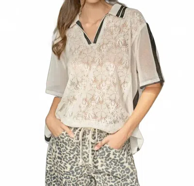 Aaron & Amber Sporty Oversized Lace Polo Tee In Ivory/black In Multi