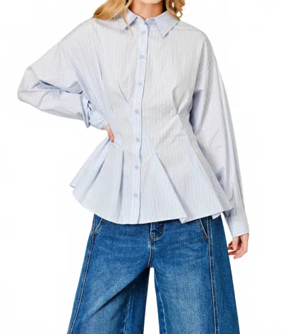 Aaron & Amber Striped Button Down Shirt In Blue