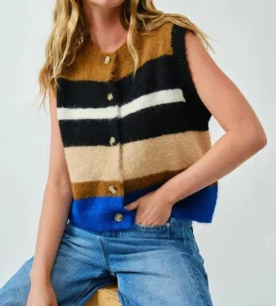 Aaron & Amber Striped Sweater Vest In Brown Multi Colored