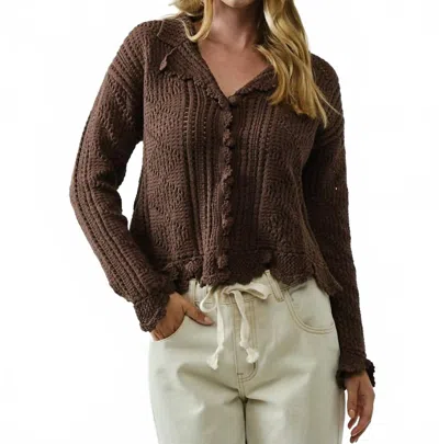 Aaron & Amber Timeless Open Knit Cardigan In Brown