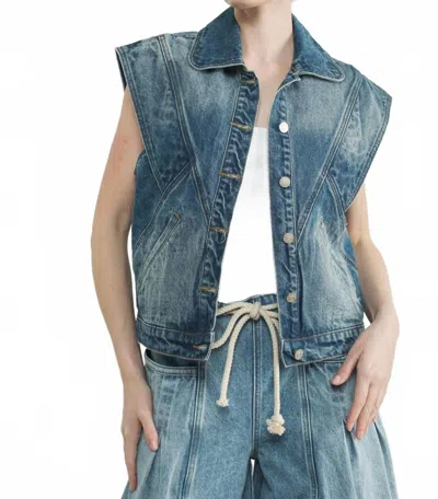 Aaron & Amber Vintage Denim Vest In Medium Wash In Multi