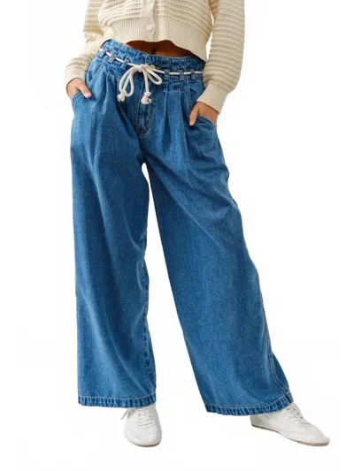 Aaron & Amber Wide Leg Pants With Rope Belt In Blue