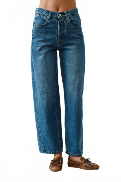 Aaron & Amber Women's Comfy Slim Semi Barrel Pants In Medium Wash In Blue