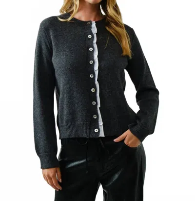Aaron & Amber Woven Lace Buttondown Cardigan In Black In Grey