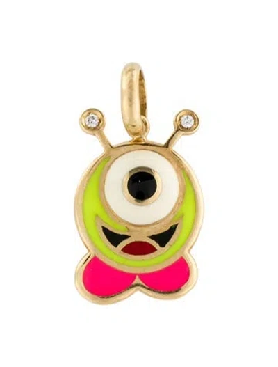 Pre-owned Aaron Basha 18k Diamond & Enamel Alien Eye Charm In Multi