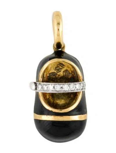 Pre-owned Aaron Basha 18k Diamond & Enamel Baby Shoe Charm In Black