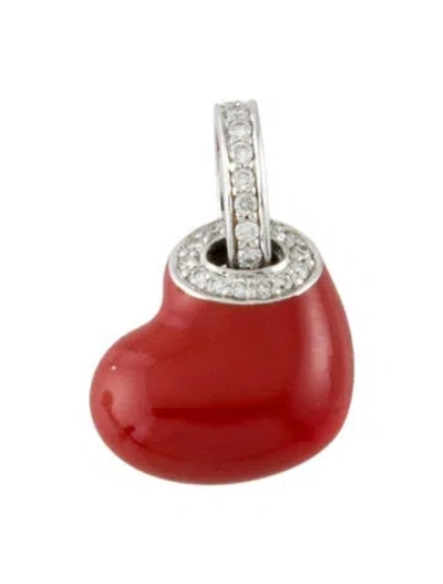 Pre-owned Aaron Basha 18k Diamond & Enamel Floating Heart Charm In Red