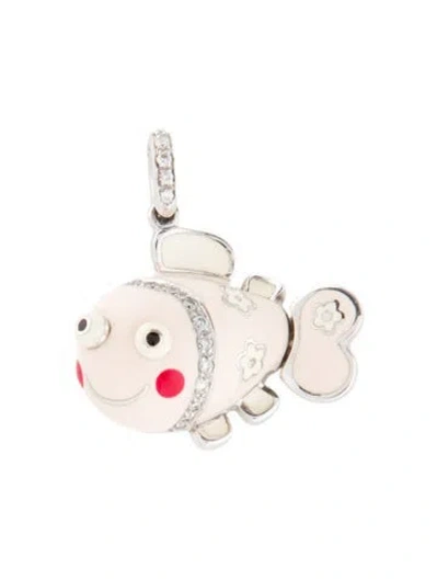 Pre-owned Aaron Basha 18k Diamond & Enamel Flower Fish Charm, 1.25" In Multi