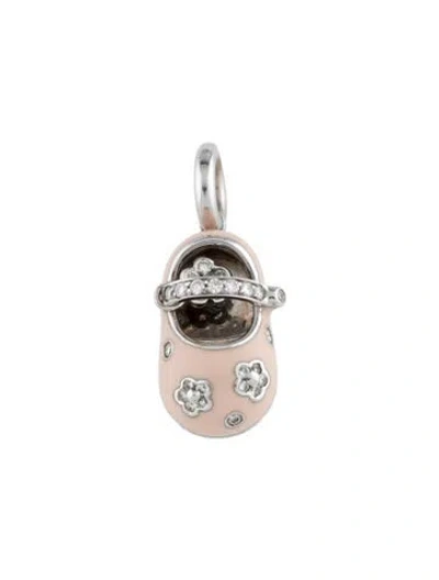 Pre-owned Aaron Basha 18k Diamond & Enamel Flower Power Baby Shoe Charm In Multicolor