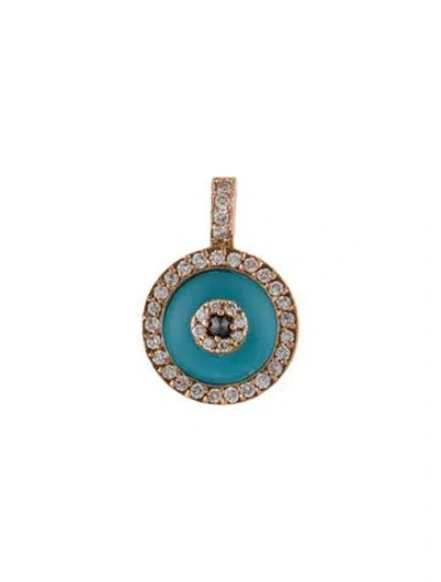 Pre-owned Aaron Basha 18k Diamond & Glass Evil Eye Pendant, 0.75" In Blue