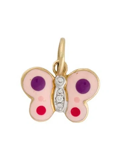 Pre-owned Aaron Basha 18k Diamond Butterfly Pendant, 0.5" In Pink