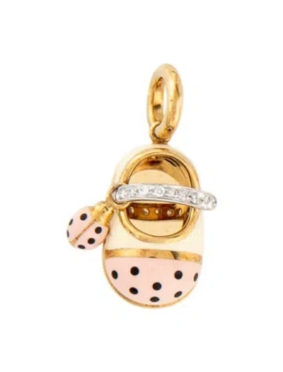 Pre-owned Aaron Basha 18k Diamond Love Bug Charm, 1" In Black/pink