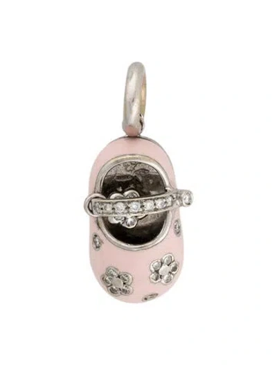 Pre-owned Aaron Basha 18k Enamel & Diamond Flower Power Baby Shoe Charm In Pink